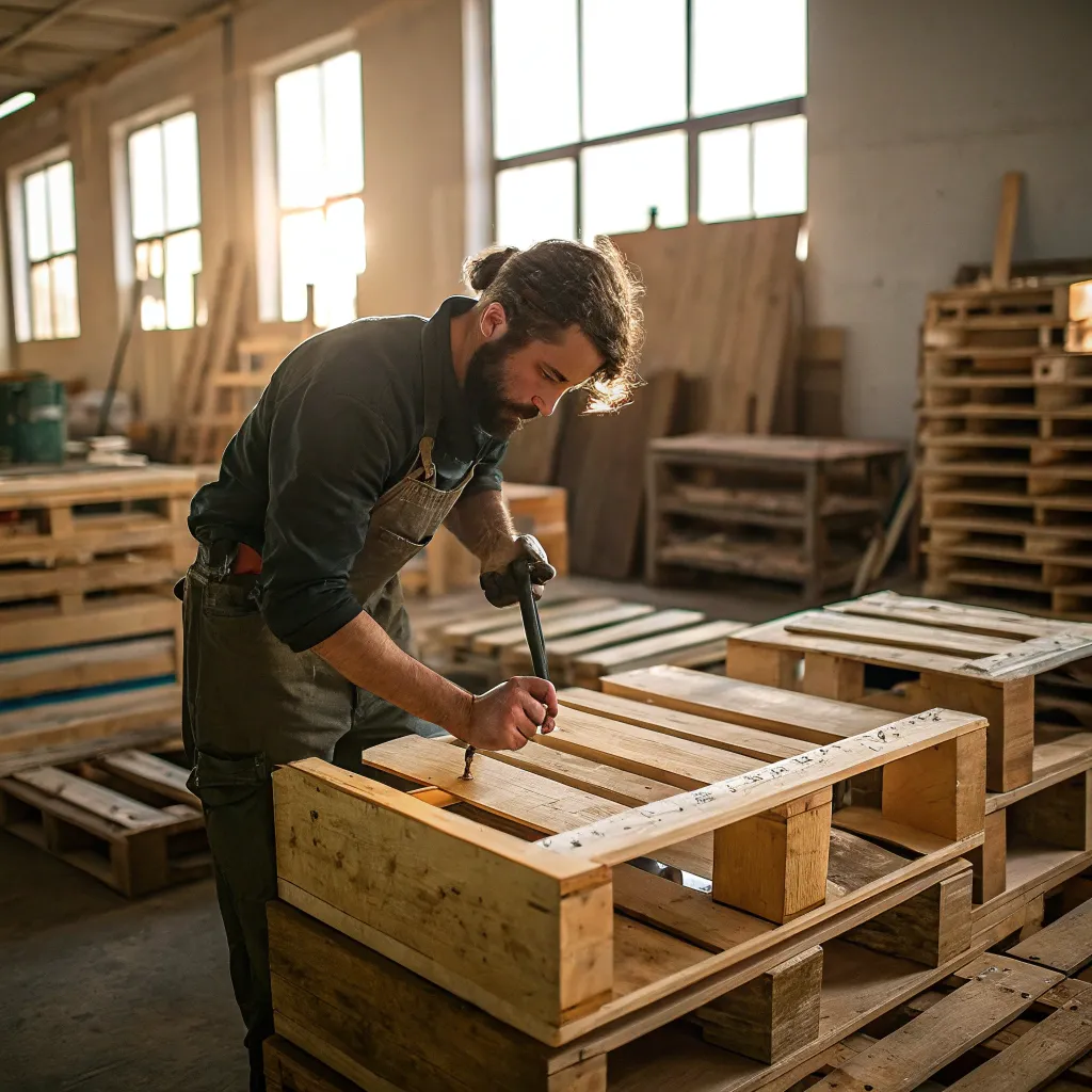 Artisan crafting pallet furniture
